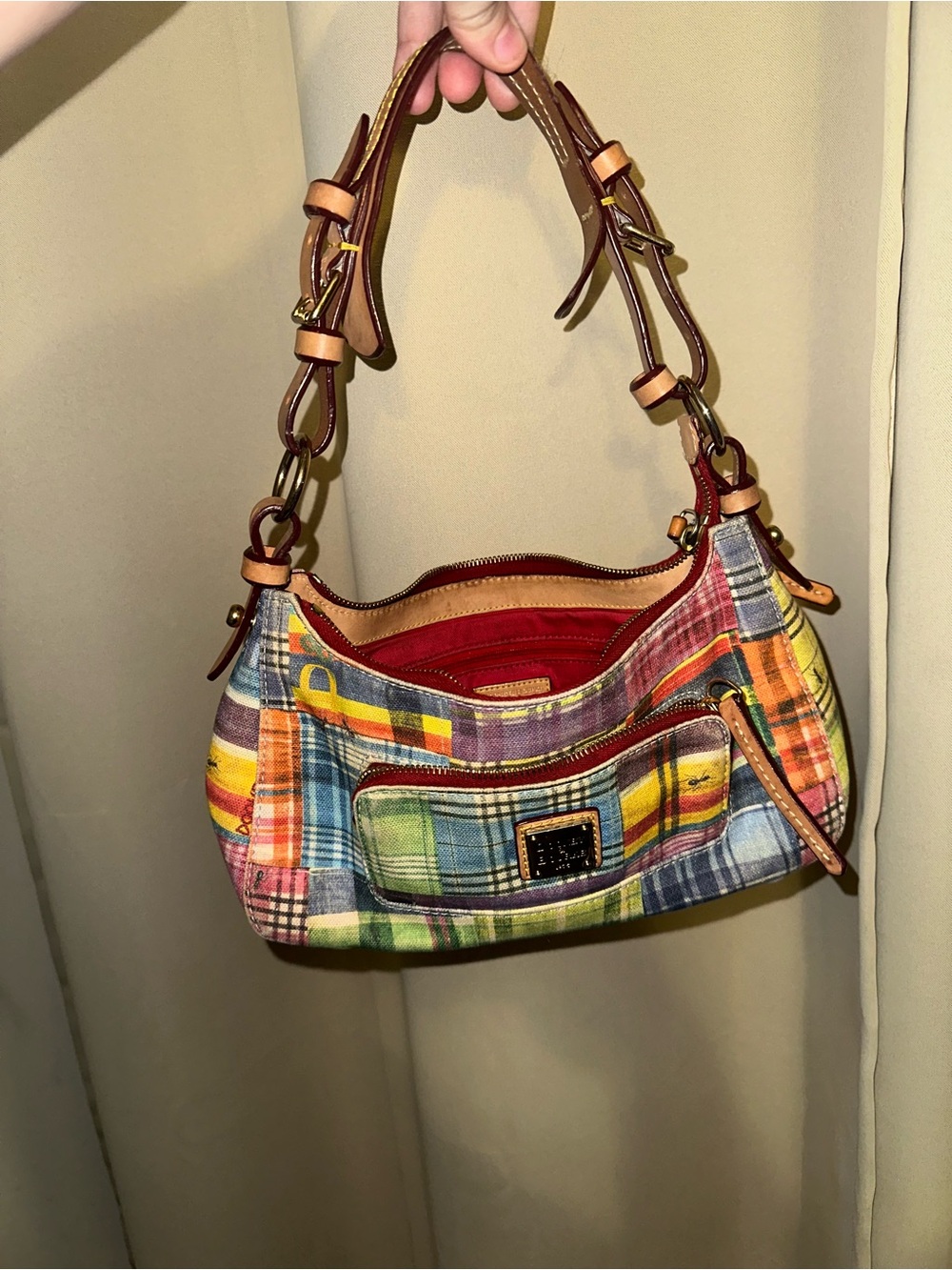 VTG y2k Dooney & Bourke Picnic Ants Madras plaid shoulder bag with patchwork